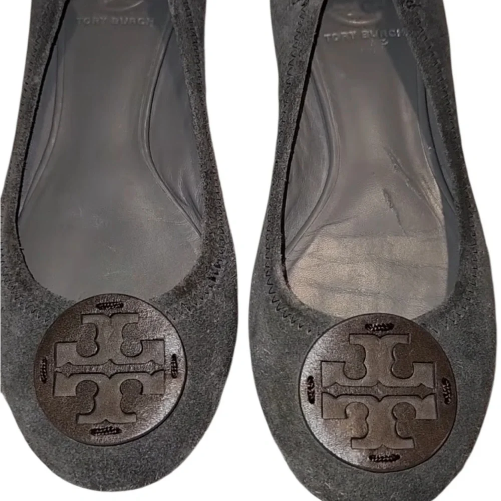 Tory Burch Travel Ballet Flat Taupe Leather and Suede‎ Slip On Shoes Size 6.5